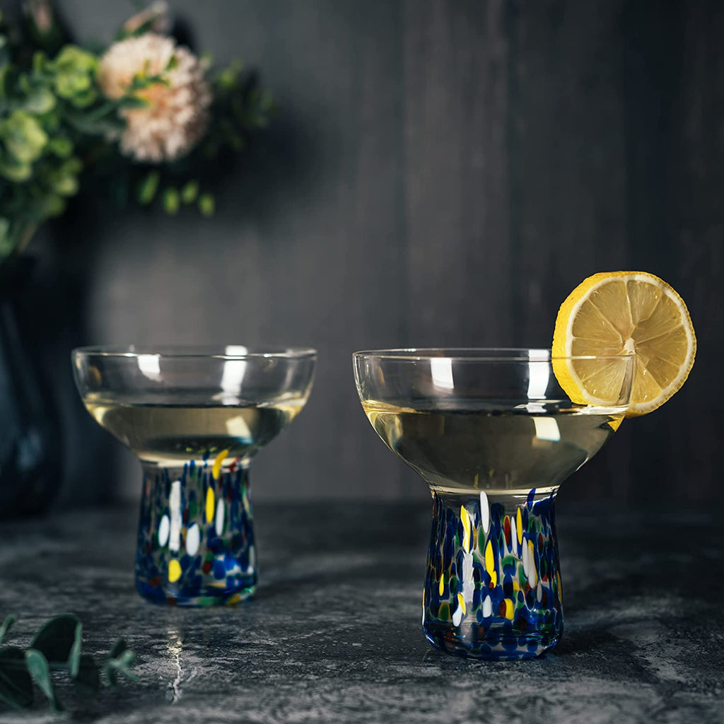 Stemless confetti margarita glasses set of four hand blown colorful cocktail glassware for home bars — view 4