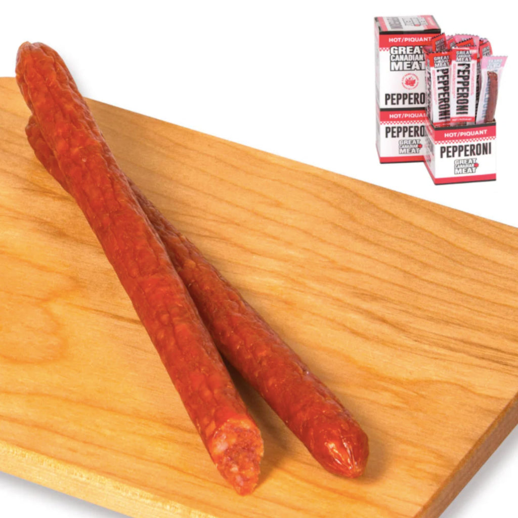 18 pack of hot pepperoni sticks in a display caddy high protein gourmet meat snack — view 3