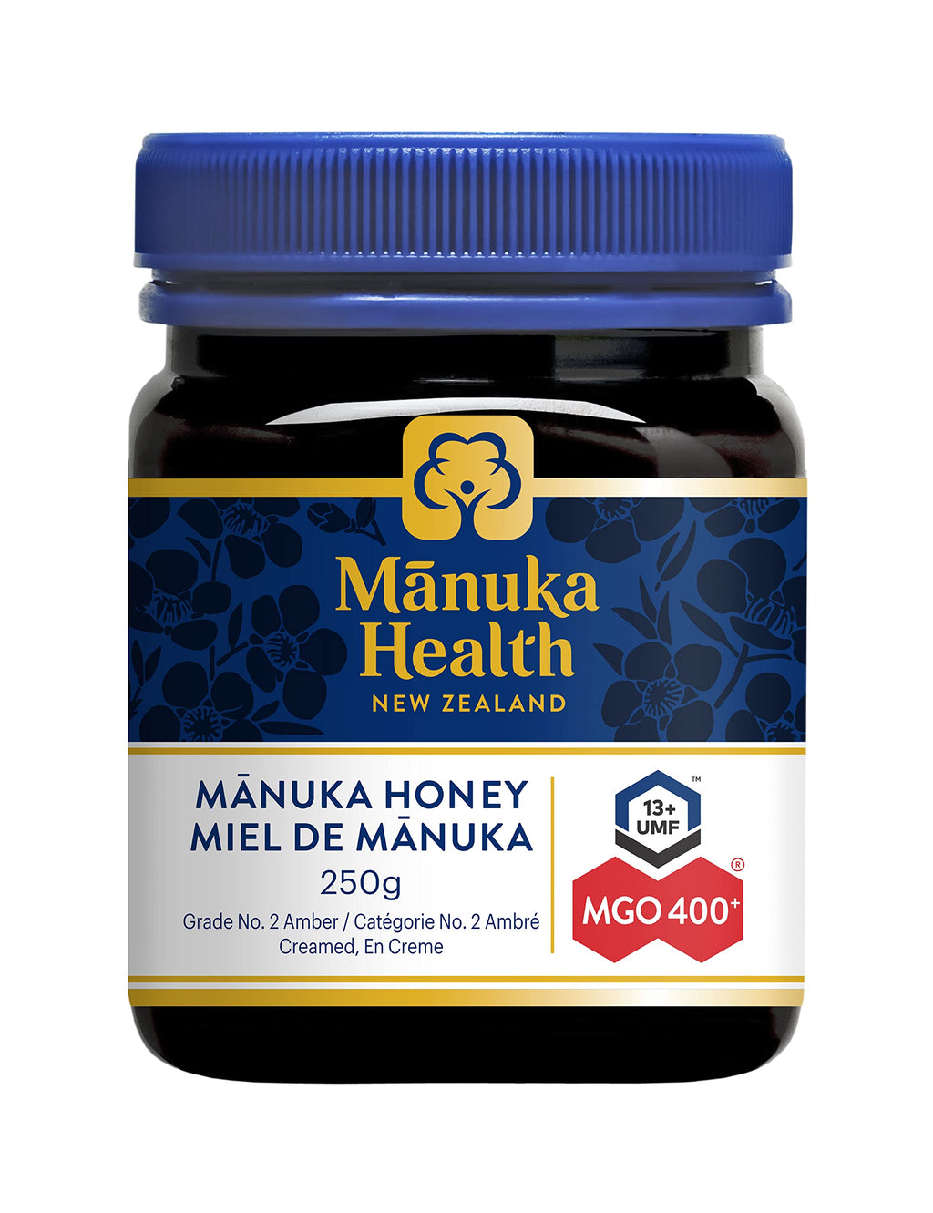 250g jar of premium New Zealand Manuka honey featuring MGO 400 and UMF 13