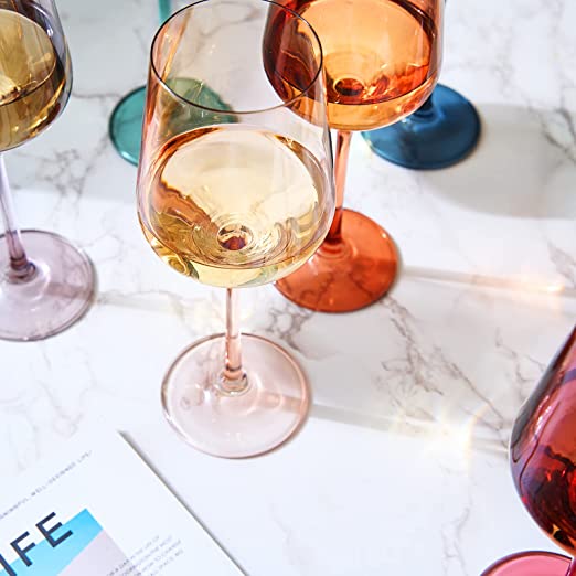 Pastel colored crystal wine glasses set of 6 in red blue tan grey green orange — view 4
