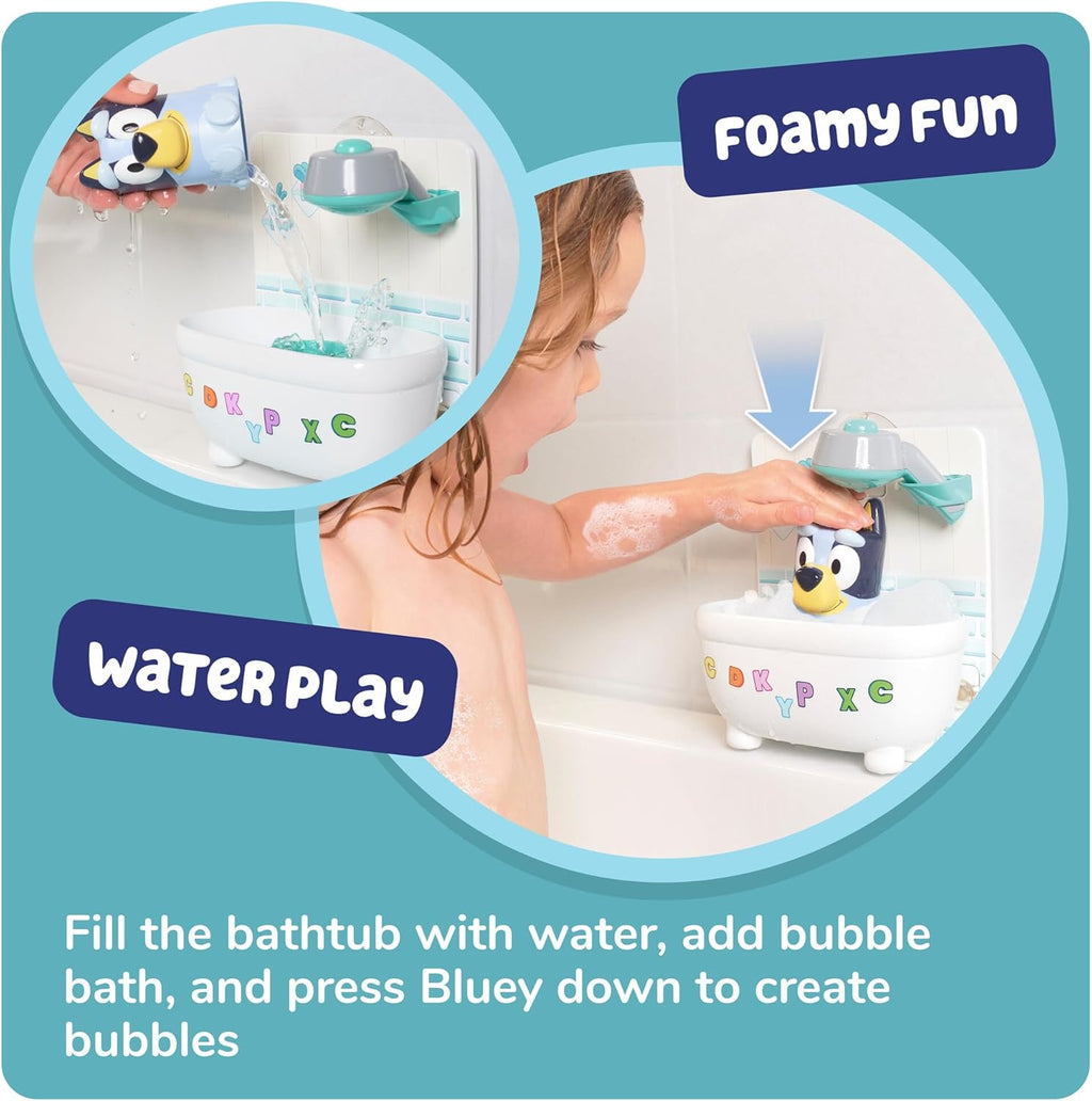 Shower and Scrub Bluey bath toy with miniature bathtub, working showerhead, and bubble feature — view 2