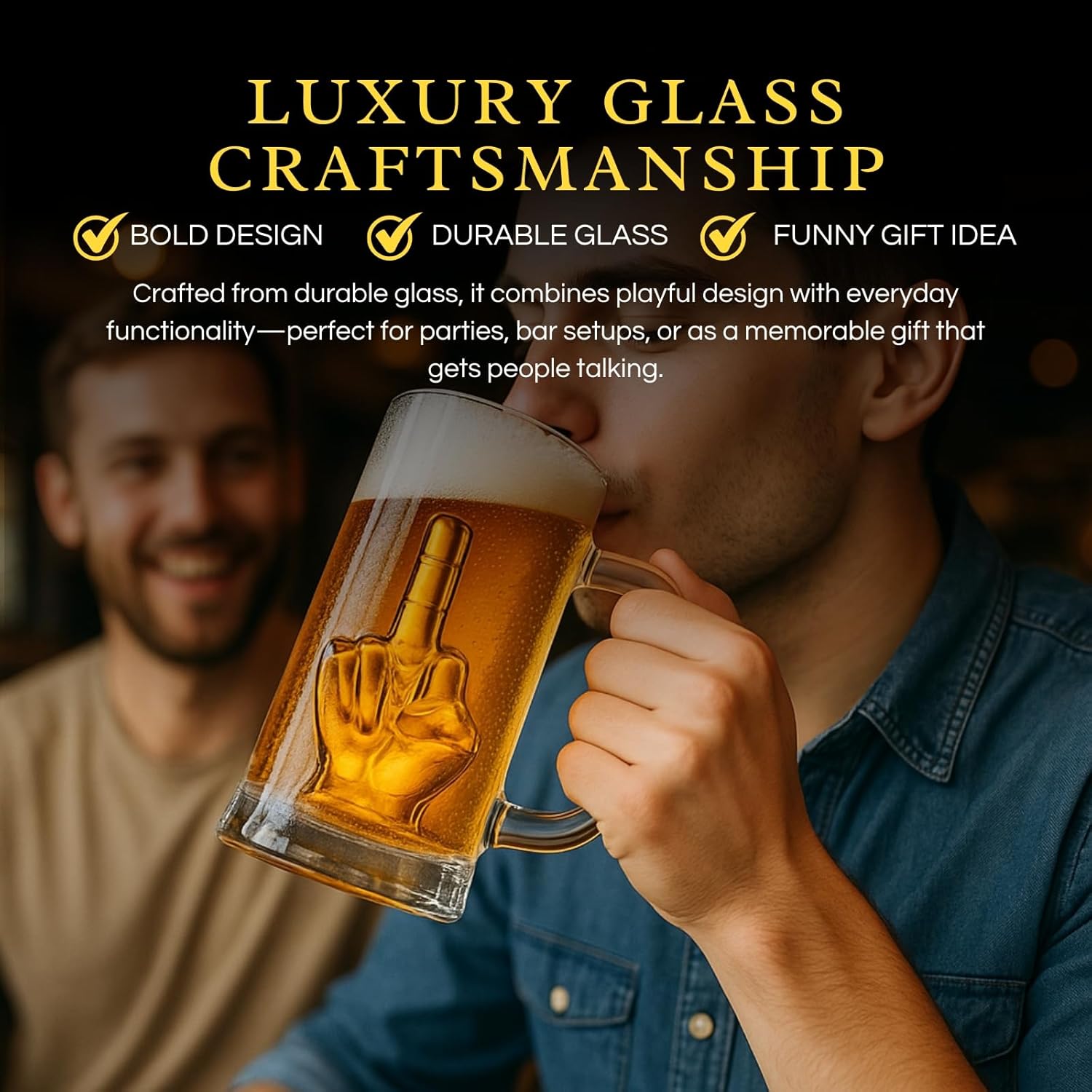 Clear 12oz novelty beer glass with a sturdy handle and a hidden middle finger design inside — view 4