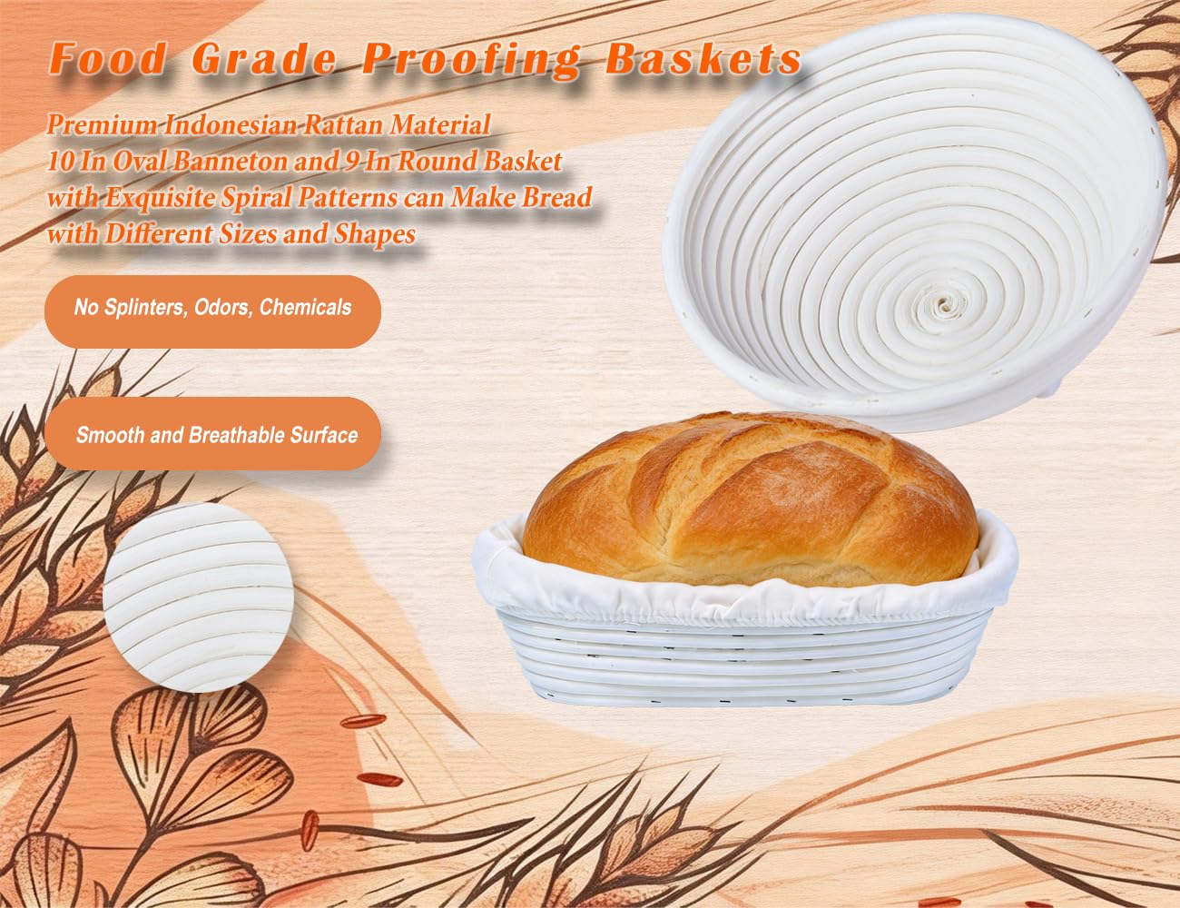 Complete sourdough baking kit with rattan proofing baskets starter jar whisk and tools and scoring and starter jar — view 3