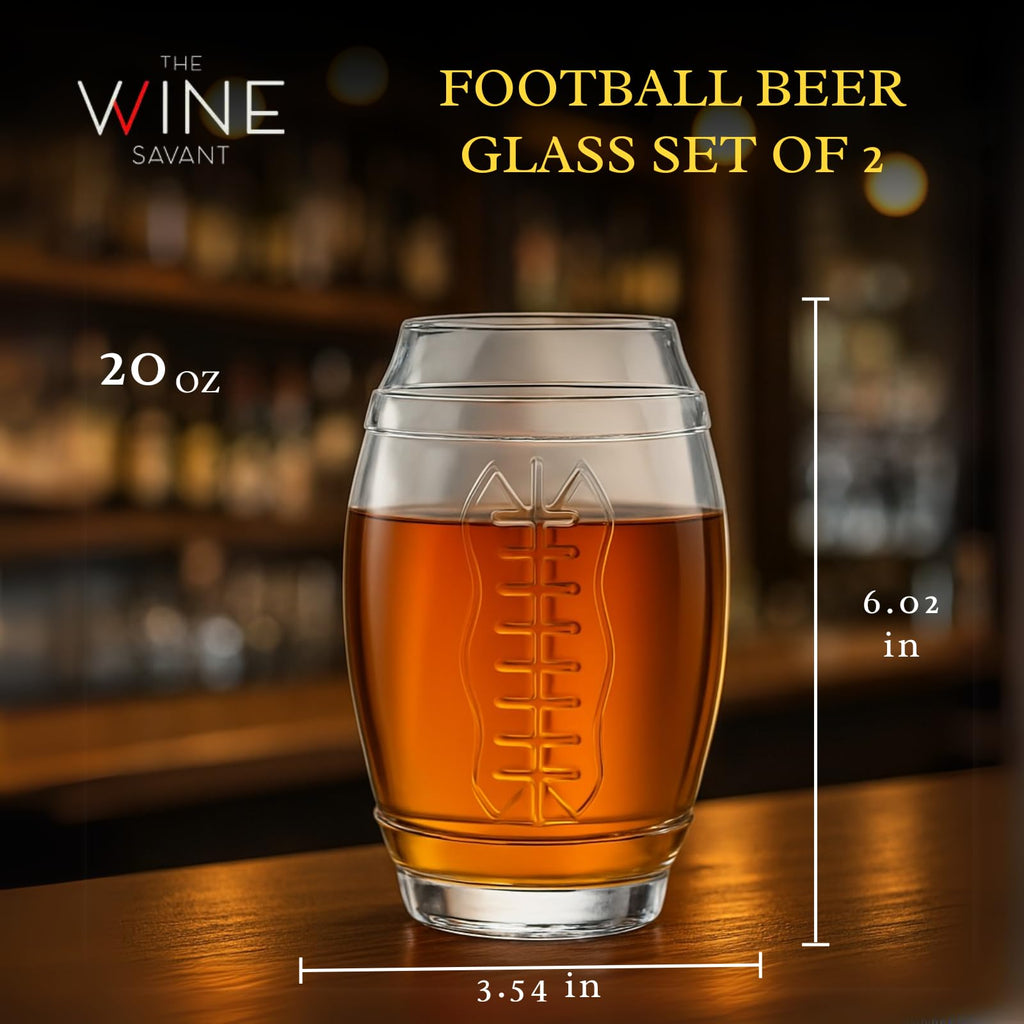 Two clear 20-ounce football shaped beer glasses for game day and home bars — view 2