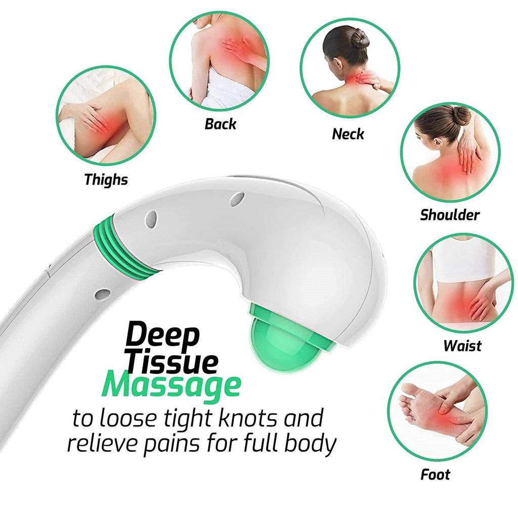 White portable handheld massager with ergonomic curved handle and dual speed control settings — view 4