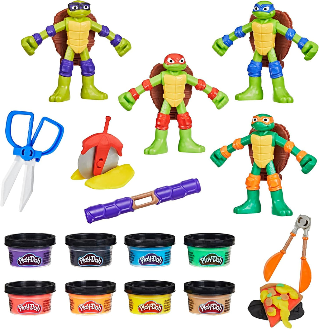 Ninja Turtles modelling dough playset featuring bendy figures colourful dough cans and interactive stamping tools