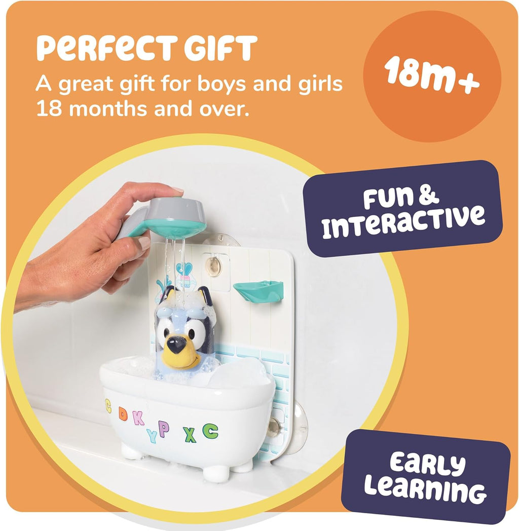 Shower and Scrub Bluey bath toy with miniature bathtub, working showerhead, and bubble feature — view 5