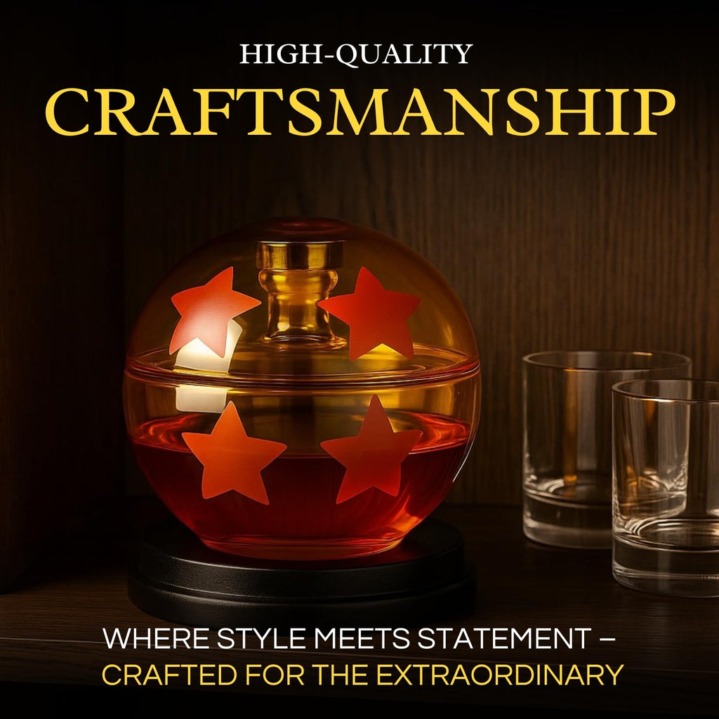 Amber glass dragon ball whiskey decanter with four red stars, 750ml capacity sphere carafe — view 5