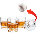 Clear 12oz baseball whiskey glass with a sculpted floating baseball design in the bottom base