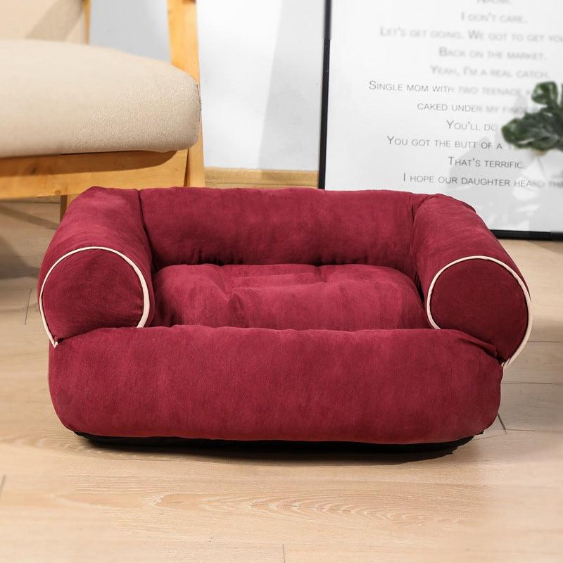 Luxury plush pet sofa bed with soft cushioned edges in a vibrant solid color — view 5