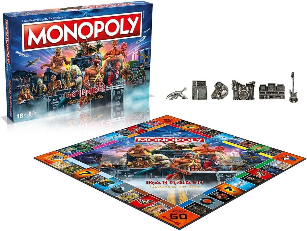 Monopoly Iron Maiden Edition board game with custom tokens, cards, and heavy metal artwork — view 2