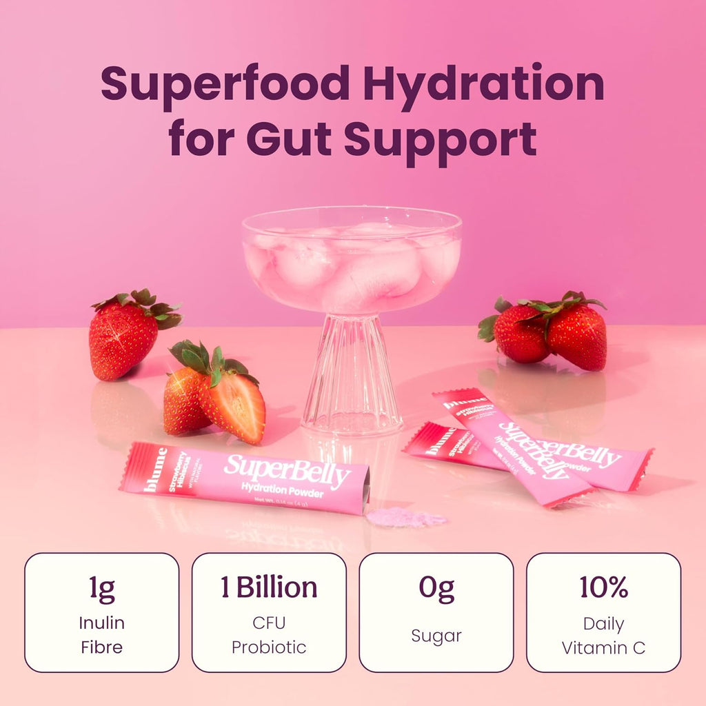 Blume Strawberry Hibiscus SuperBelly hydration packets, fifteen sticks of electrolyte drink mix. — view 4