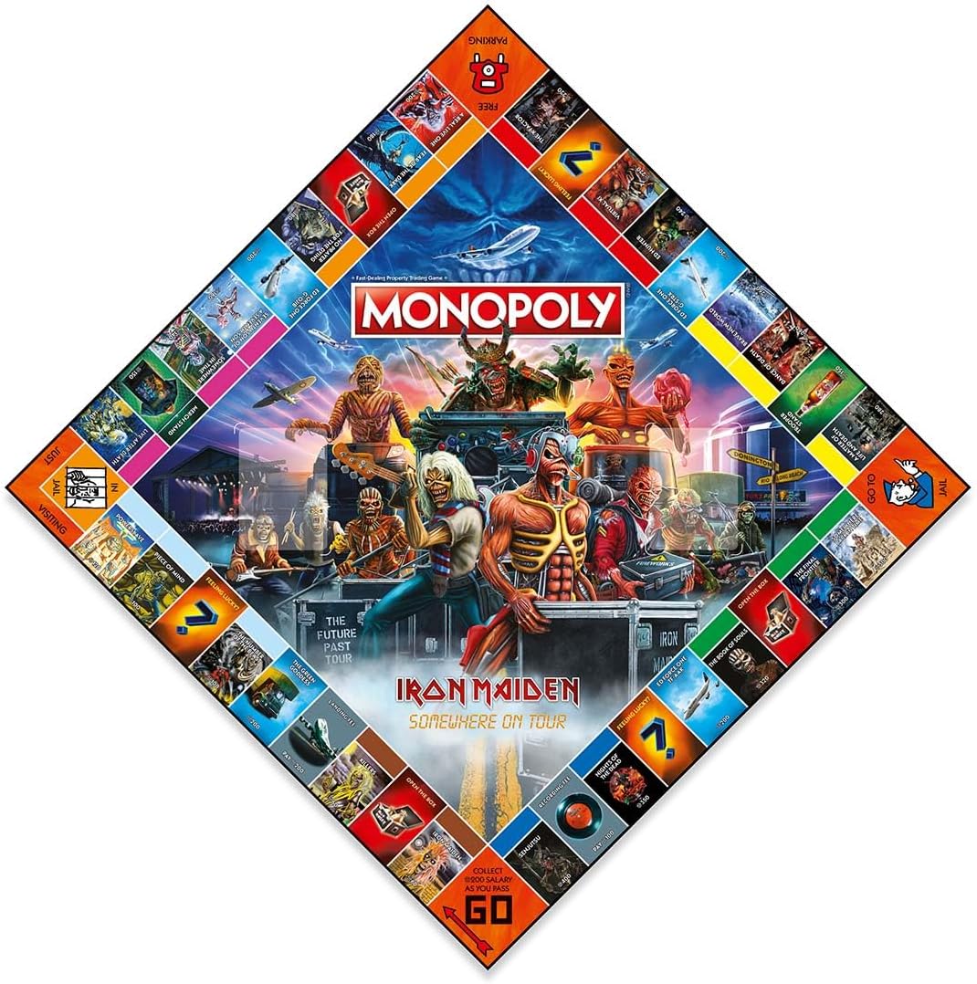 Monopoly Iron Maiden Edition board game with custom tokens, cards, and heavy metal artwork — view 3