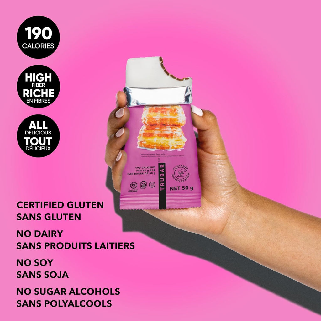 12-pack of Trubar vegan protein bars in donut flavor with colorful wrapper packaging — view 3