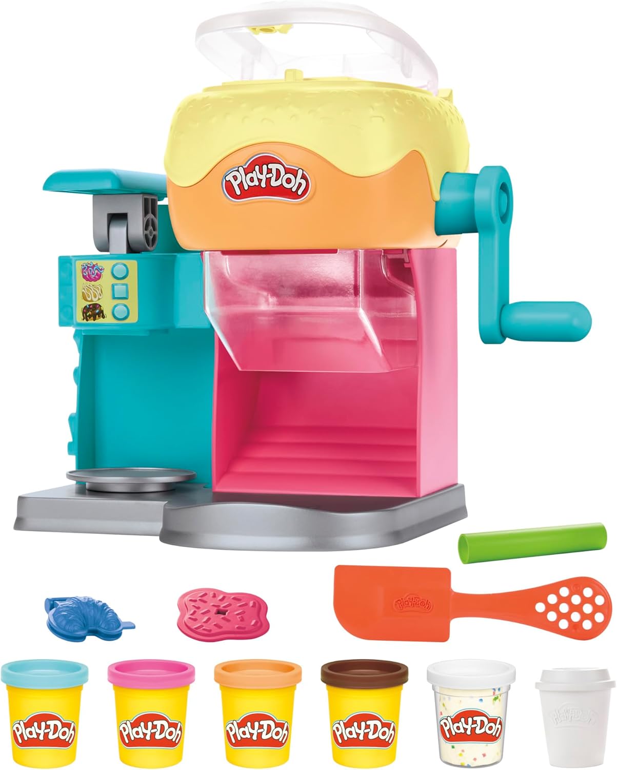 Colourful pretend doughnut bakery playset with dough, icing machine, and croissant moulds for kids creative play