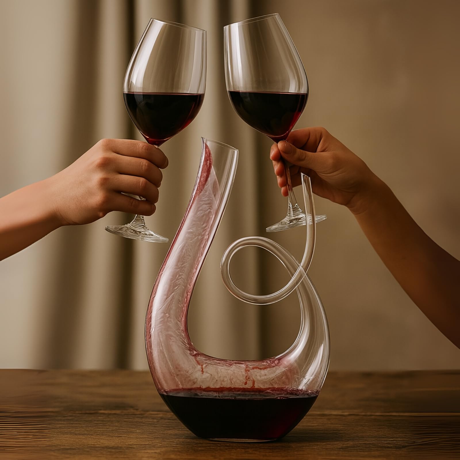 Art Series Swirl Wine Decanter, hand-blown lead-free glass swan shape aerator for home bar — view 5