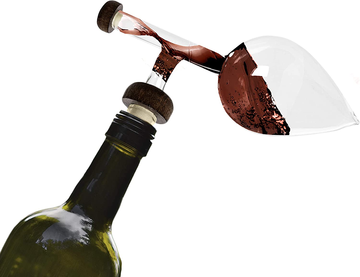 Clear hand-blown glass Italian in-bottle wine aerator and decanter for red and white wine — view 3