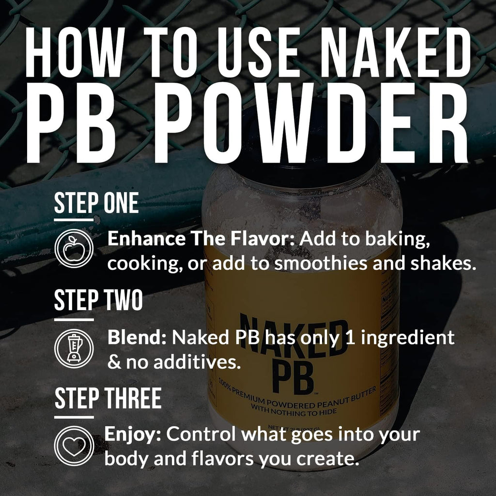 Naked PB powdered peanut butter in a two pound tub with pure roasted peanuts — view 2