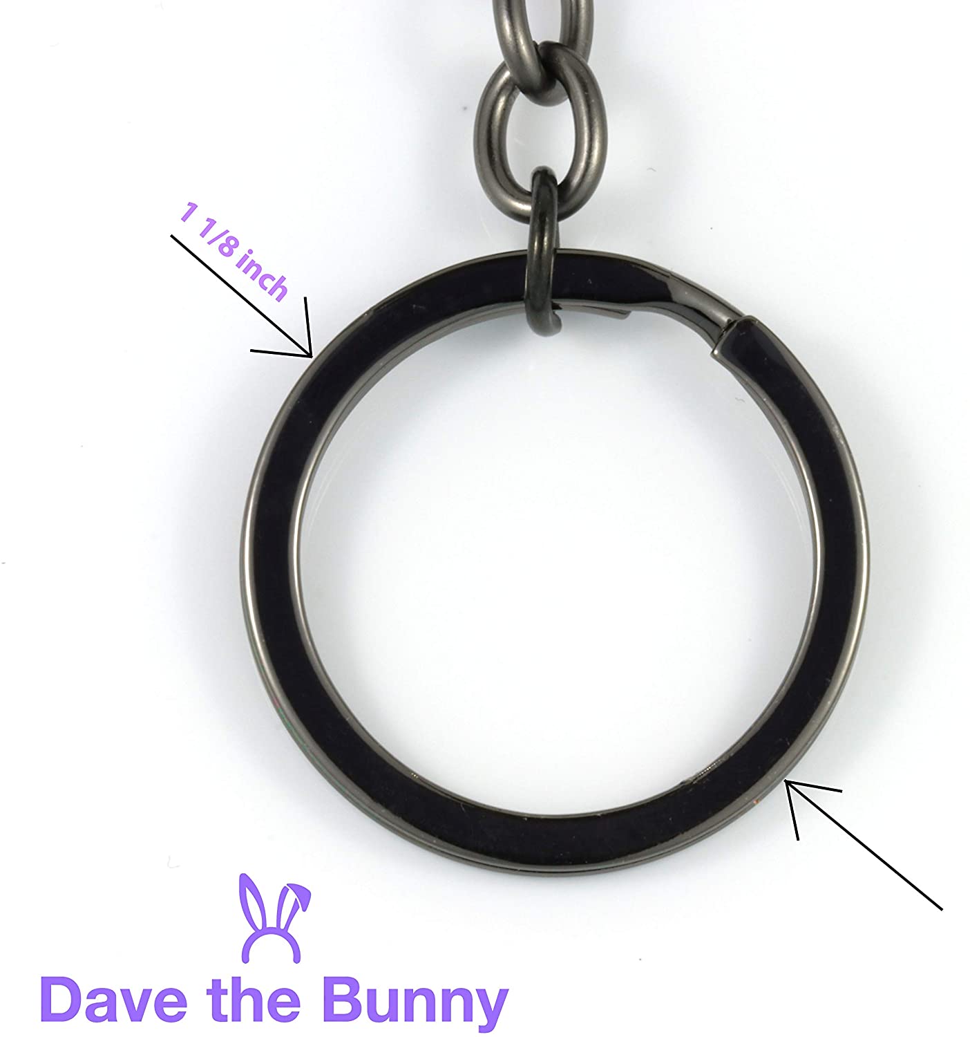 Silver St. Benedict medal Catholic keychain with snake chain attached to a metal ring — view 3