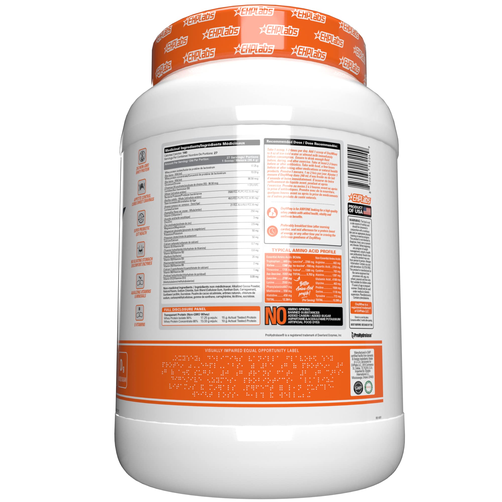 EHP Labs OxyWhey Peanut Butter Puffs protein powder tub, 27 servings of whey isolate. — view 3