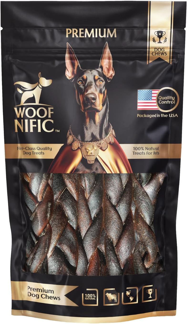 Braided beef collagen dog chews, six inch oven baked natural grass fed treats for large dogs — view 3