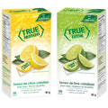 True Lemon and Lime water enhancer packets in dispenser boxes with natural zero calorie flavor