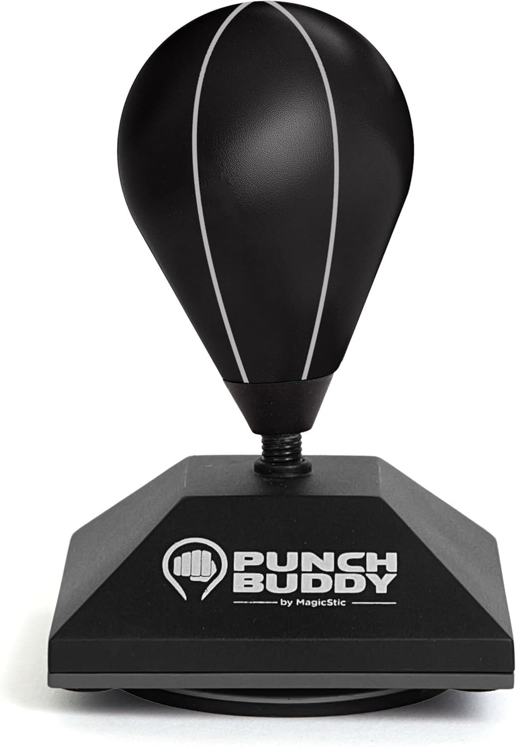 Mini desktop punching bag with suction cup base attached to an office desk for stress relief — view 3