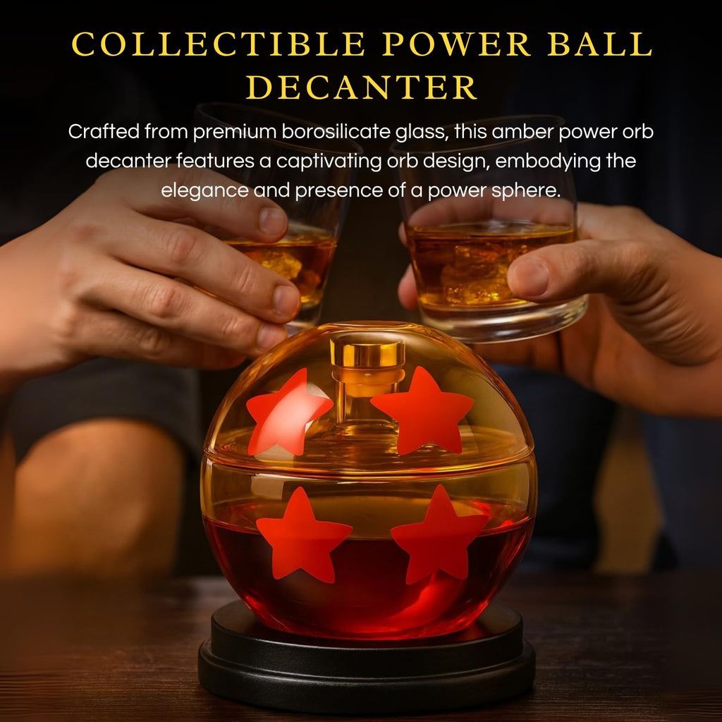 Amber glass dragon ball whiskey decanter with four red stars, 750ml capacity sphere carafe — view 3