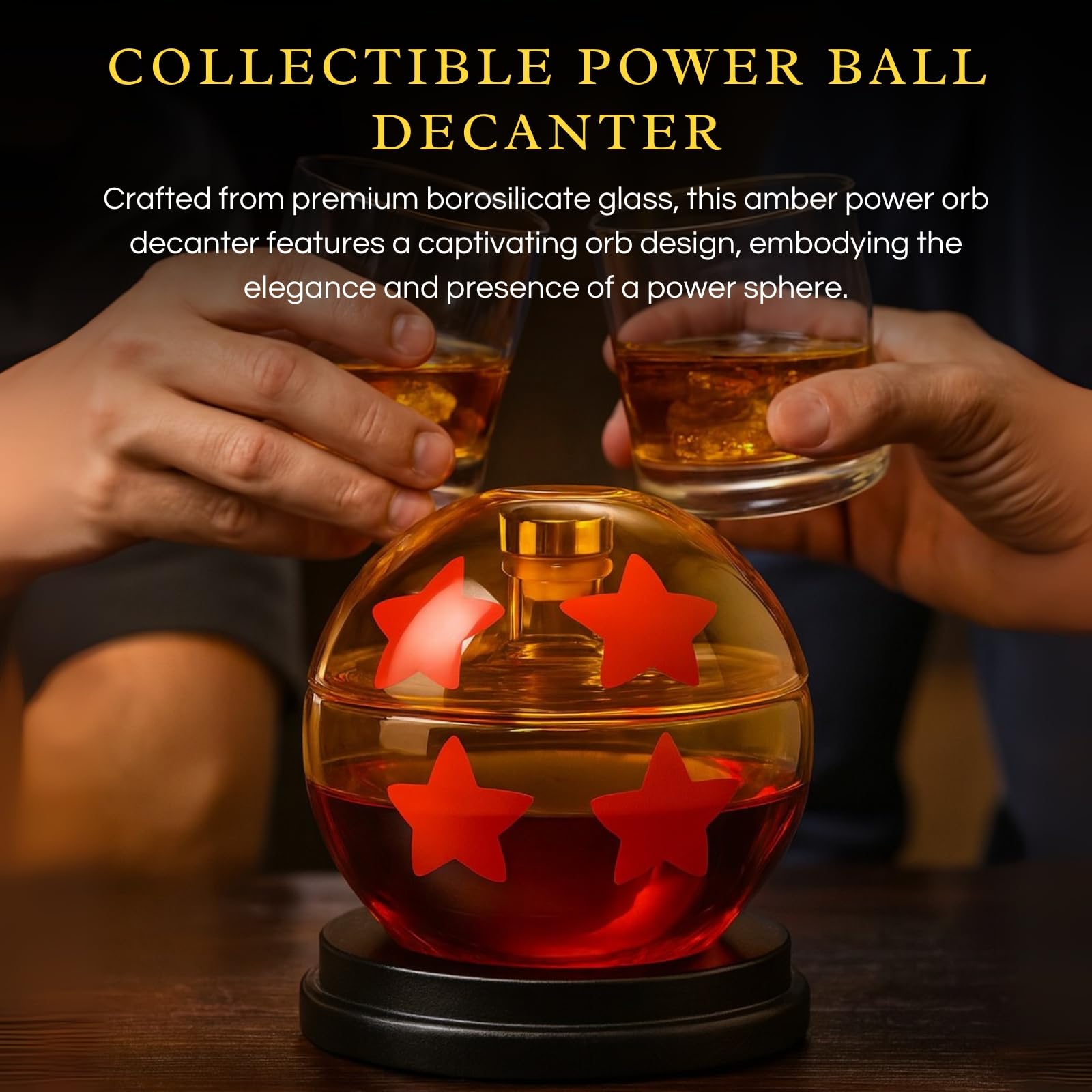 Amber glass dragon ball whiskey decanter with four red stars, 750ml capacity sphere carafe — view 3