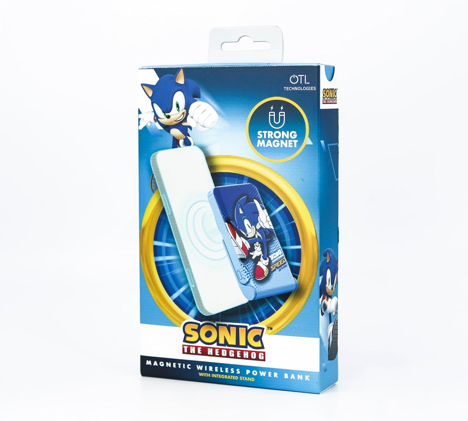 Sonic the Hedgehog magnetic wireless power bank with built-in smartphone stand and vibrant blue artwork — view 5
