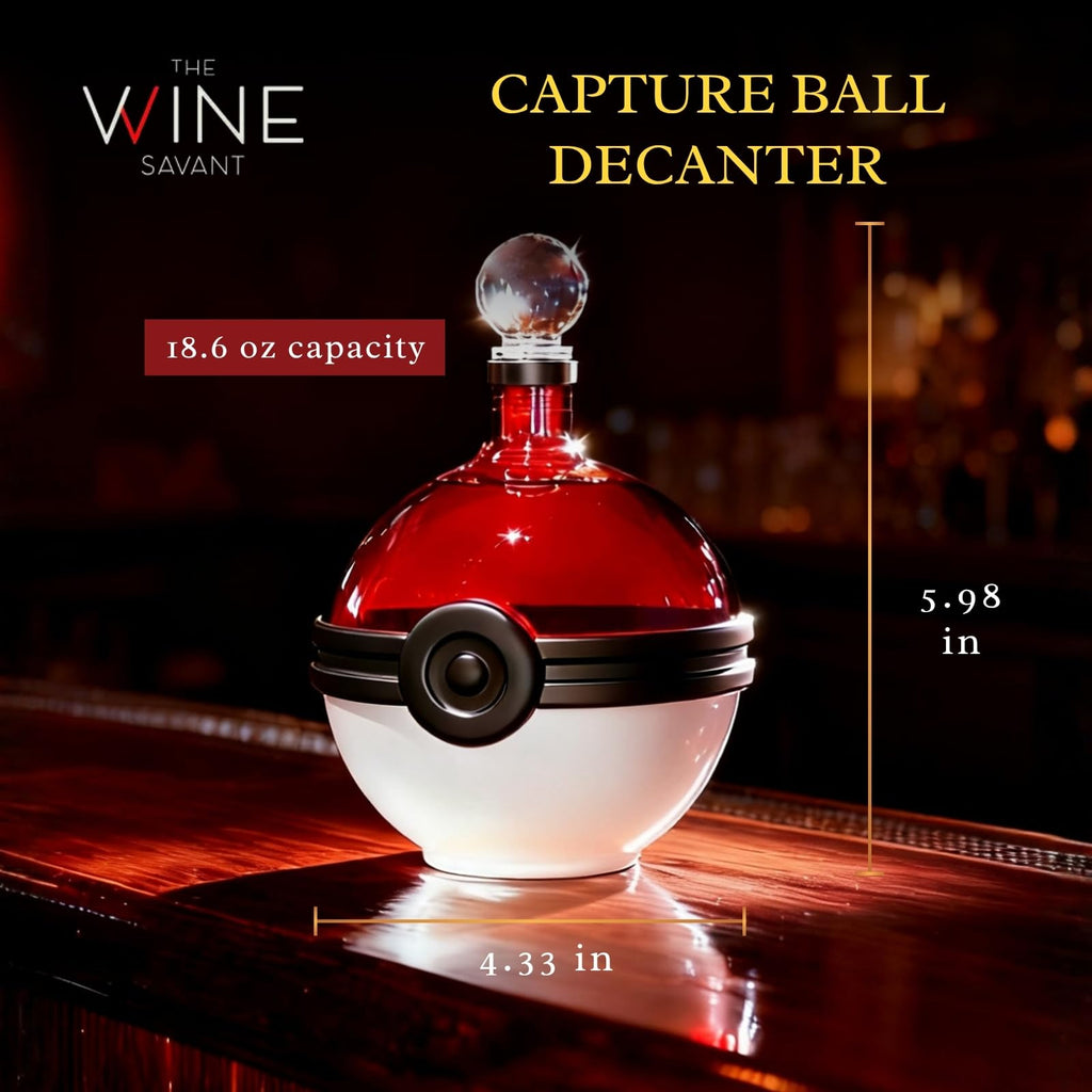 Monster trainer capture sphere whiskey decanter, red and white spherical borosilicate glass liquor bottle — view 2