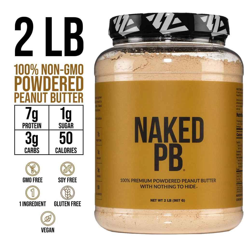 Naked PB powdered peanut butter in a two pound tub with pure roasted peanuts — view 3