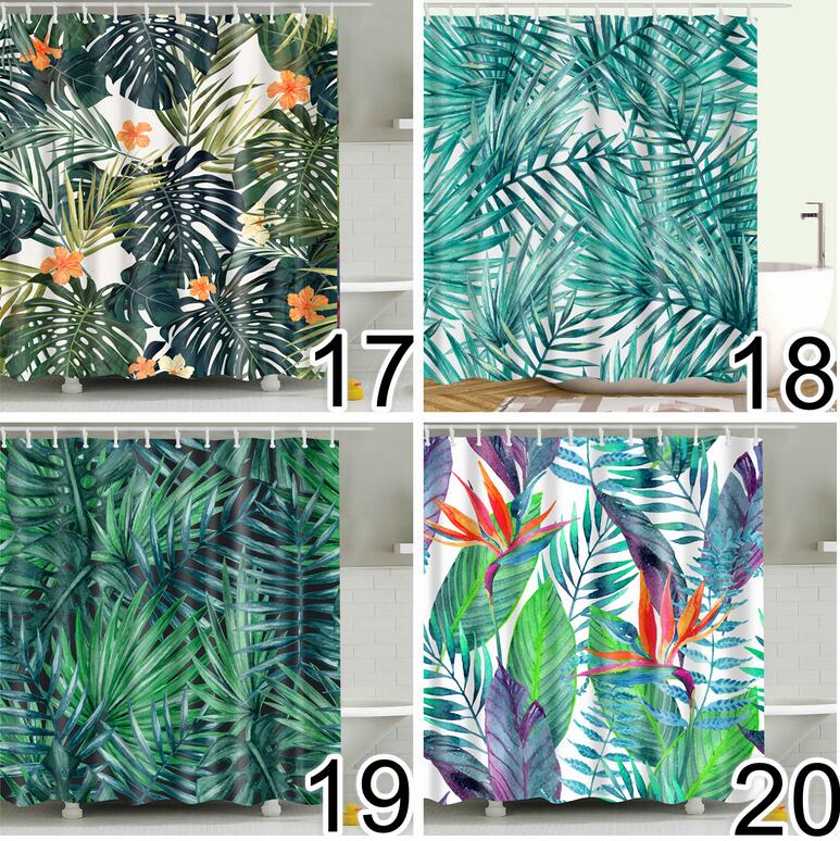 Waterproof tropical plant fabric shower curtain with rust-proof metal hooks for bathroom decor — view 5