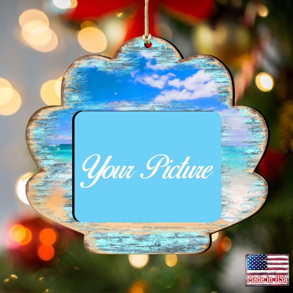Handcrafted wooden seashell picture frame hanging ornament for coastal holiday decorations and DIY crafts. — view 3
