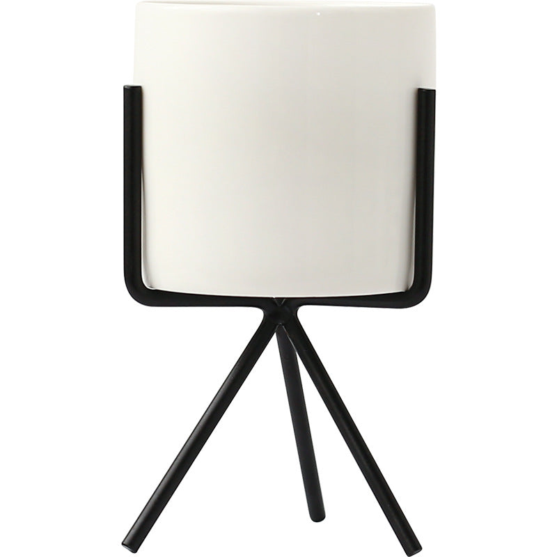 Nordic ceramic vase in white featuring a minimalist design and sturdy metal display base — view 5