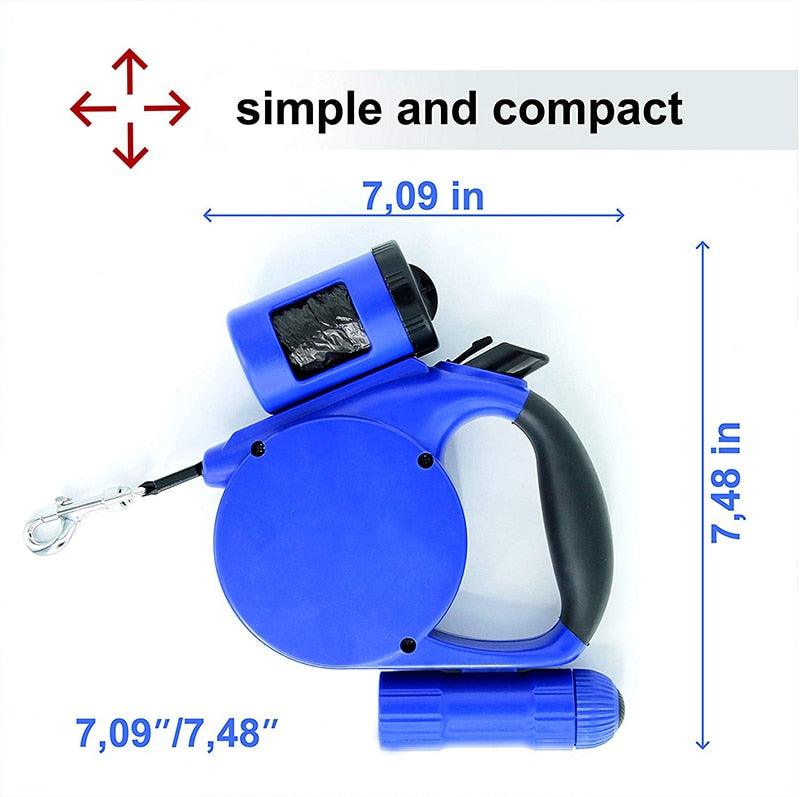 Retractable dog leash with built-in LED lights and waste bag dispenser, featuring an ergonomic handle. — view 4