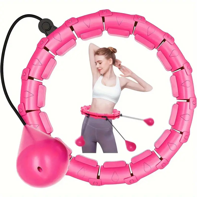 Red adjustable weighted fitness hoop with 24 detachable knots for effective core and abdomen workouts — view 2