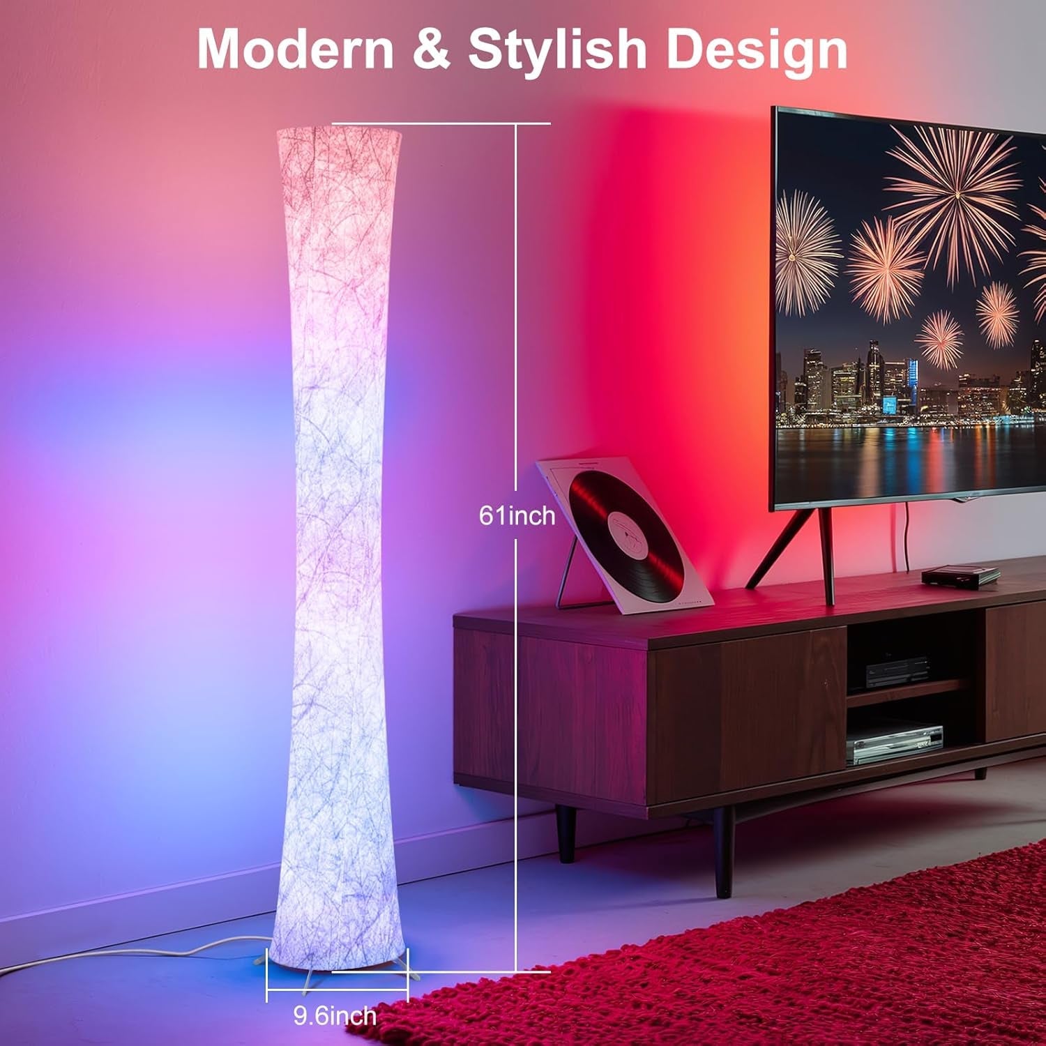 61-inch smart RGB LED floor lamp with color changing lights and a sleek modern profile — view 2