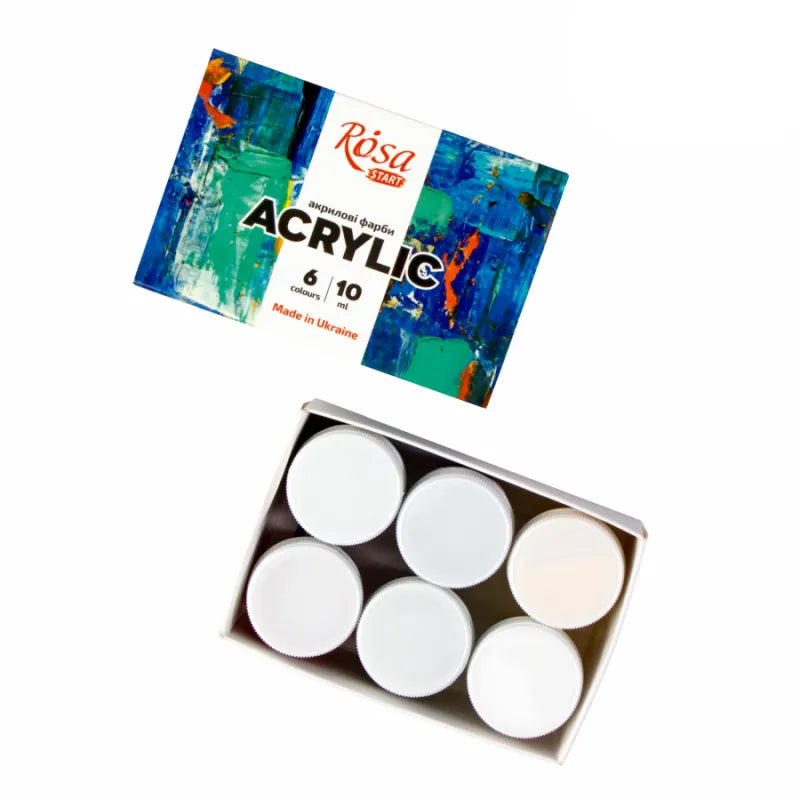 Rosa Start acrylic paint set featuring six vibrant colors in a stylishly designed packaging box — view 2