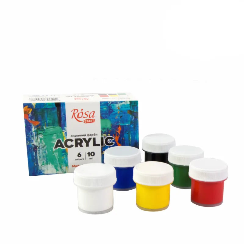 Rosa Start acrylic paint set featuring six vibrant colors in a stylishly designed packaging box — view 3
