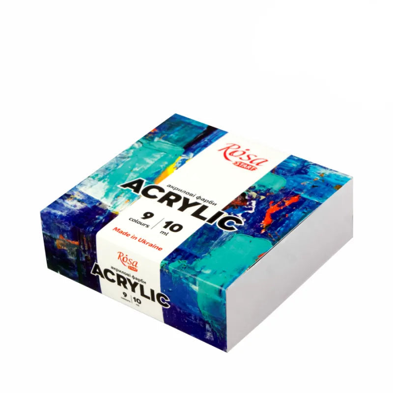 Nine color acrylic paint set in tubes with stylish packaging box for arts and crafts