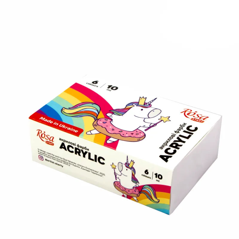 Rosa Unicorn acrylic paint set box with six 10ml color tubes for arts and crafts