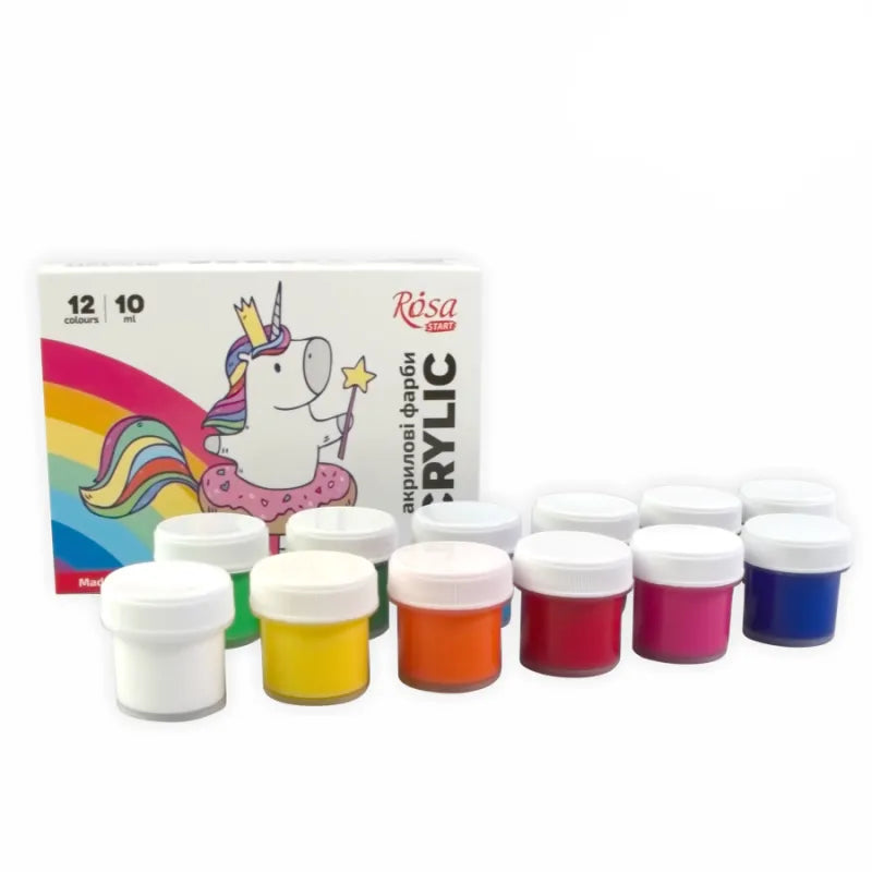 Rosa Start Unicorn 12 color acrylic paint set in tubes with bright playful packaging — view 3