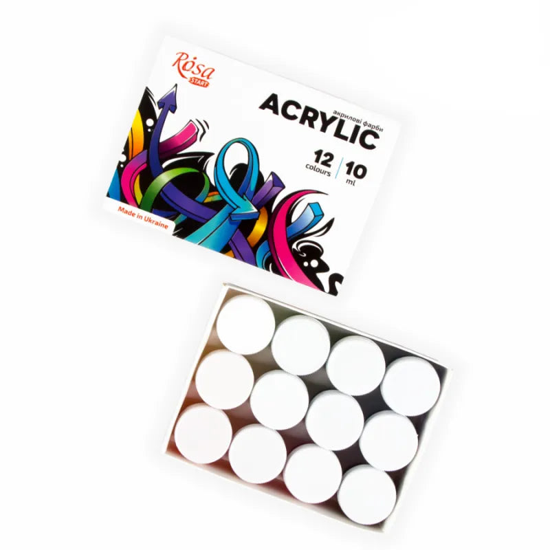 Rosa 12 color acrylic paint set in stylish graffiti box with tubes of vibrant artist pigments — view 2