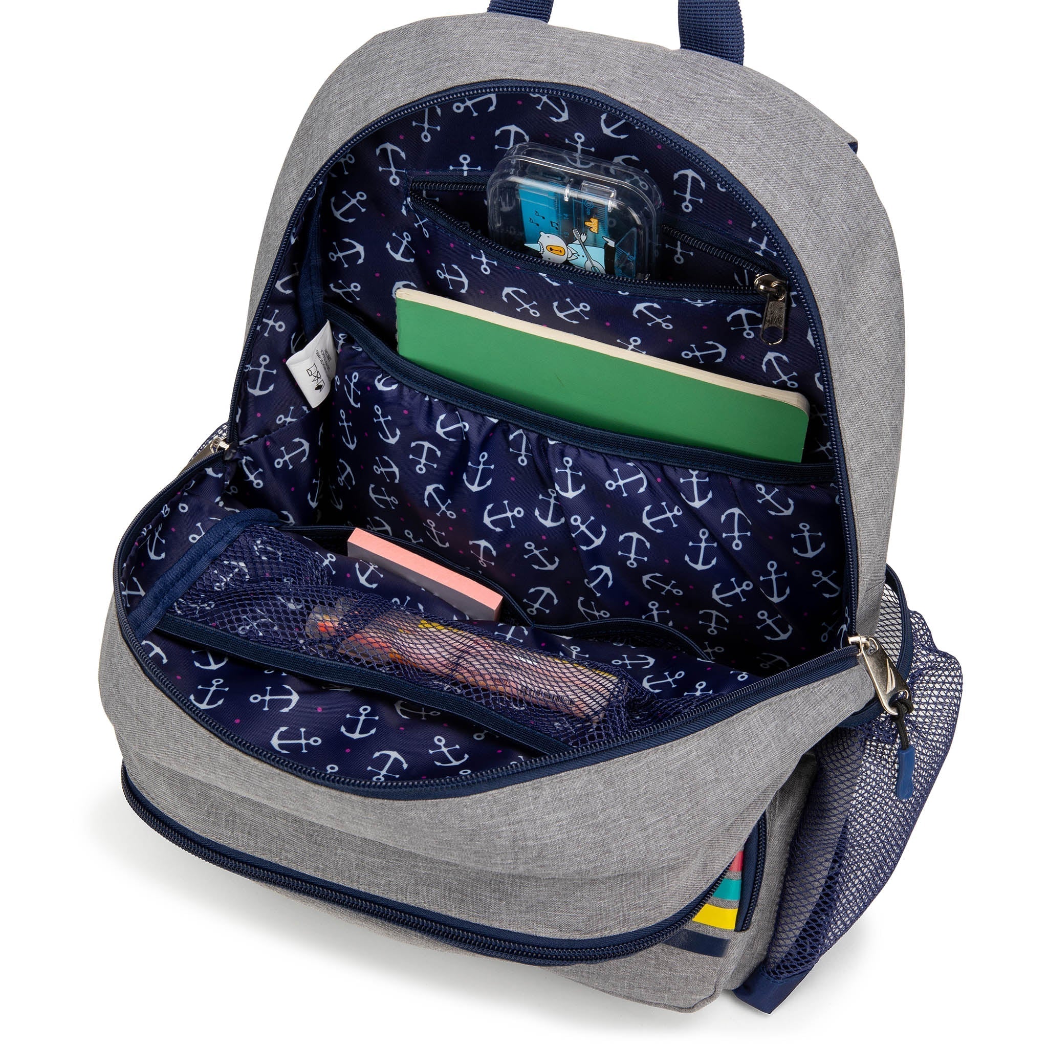 Nautica kids backpack with heart pattern, durable water-resistant polyester material, and padded shoulder straps — view 3