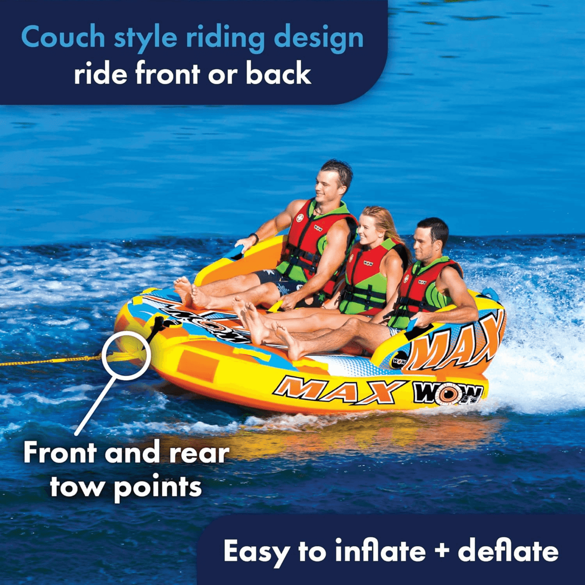WOW Watersports Max Inflatable Towable Deck Tube for up to 3 Riders-2
