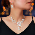 Silver-toned flower and butterfly collar necklace with matching drop earrings elegant anniversary jewelry set