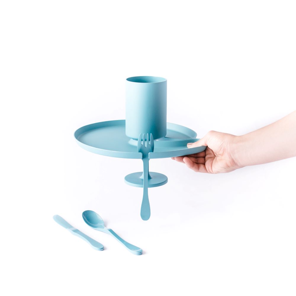Eco-friendly five-piece plant-based party tableware set including plate, cup, fork, knife, and spoon. — view 4