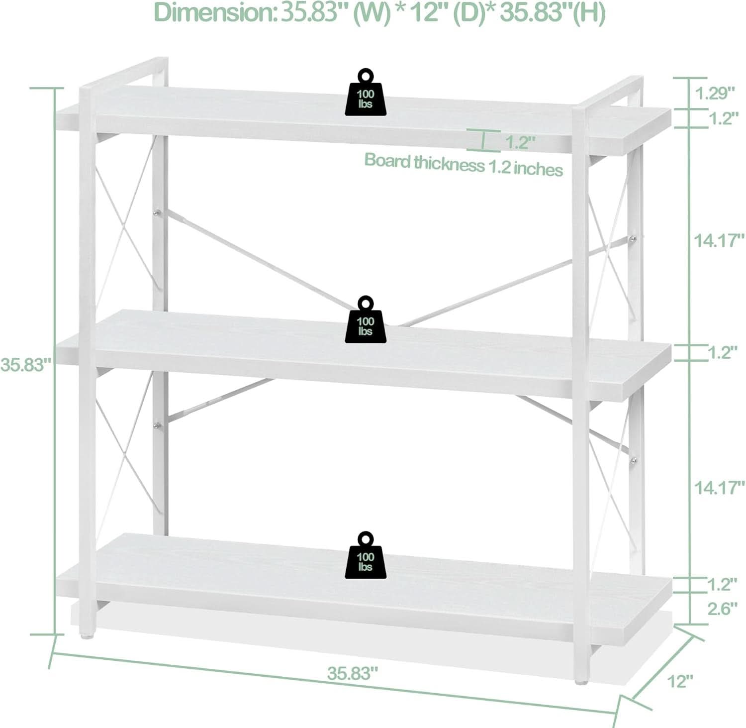 3-tier white bookshelf with metal frame and open MDF shelving for home office storage — view 3