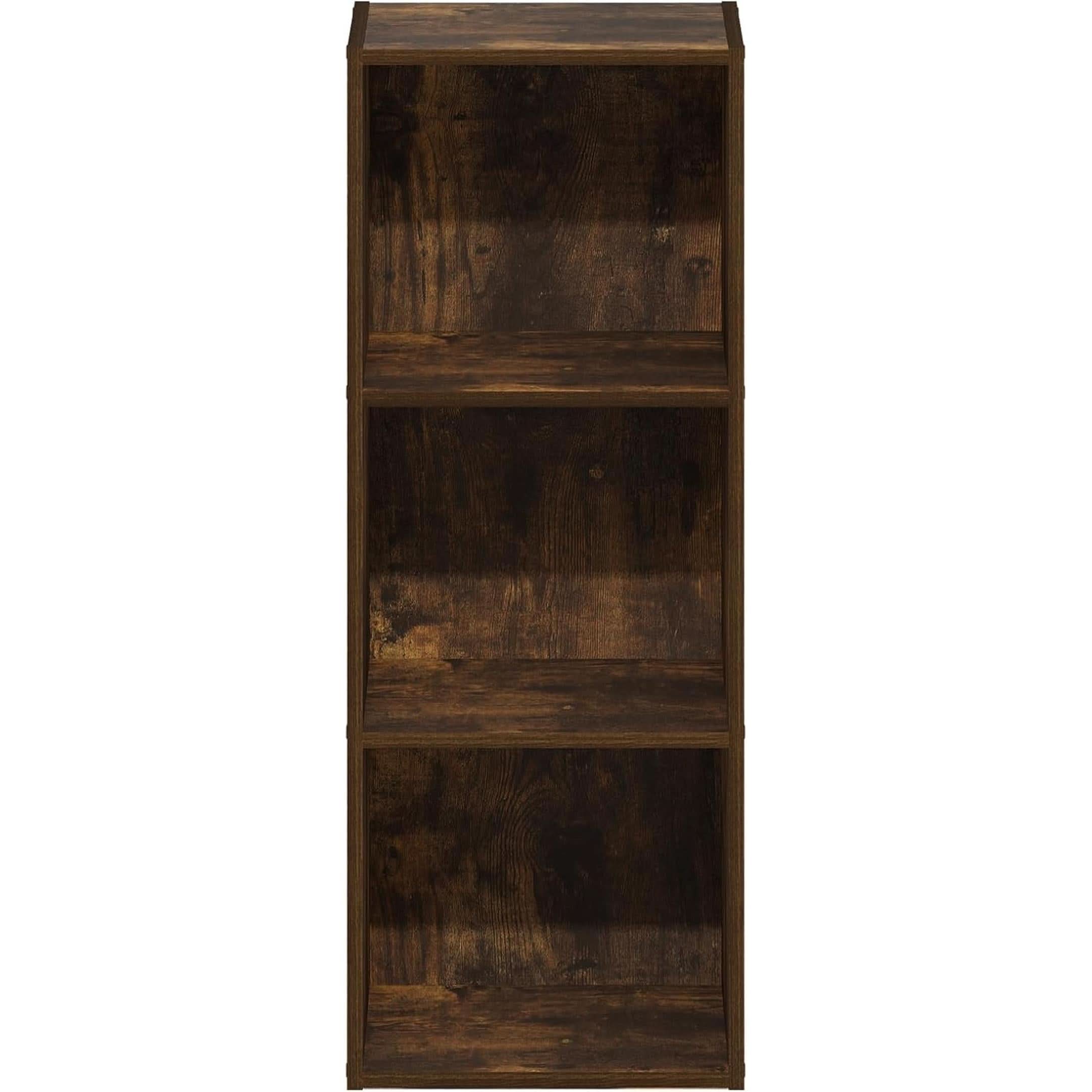 Pasir 3-tier open bookcase in amber pine wood finish, compact storage display shelf — view 5